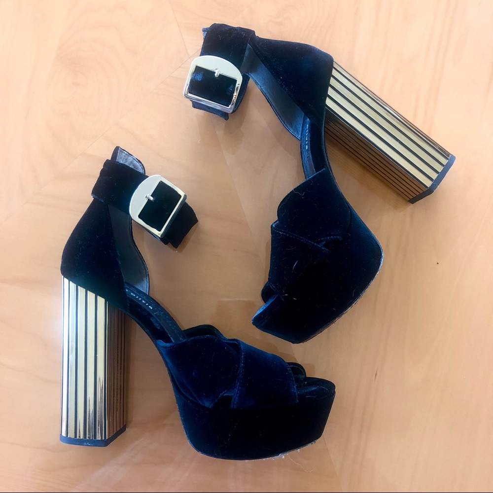 Black Velvet and Gold Alice + Olivia Platform Heels
